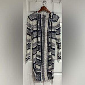 Navy and White Striped Hooded Cardigan